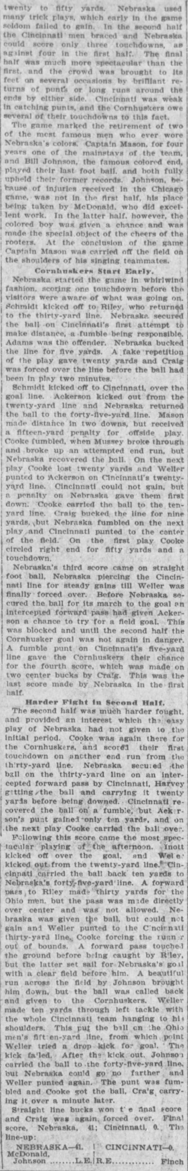 1906 Nebraska-Cincy football part 2