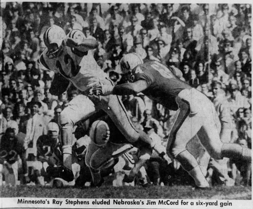 1967 Nebraska-Minnesota football photo, Jim McCord and Ray Stephens