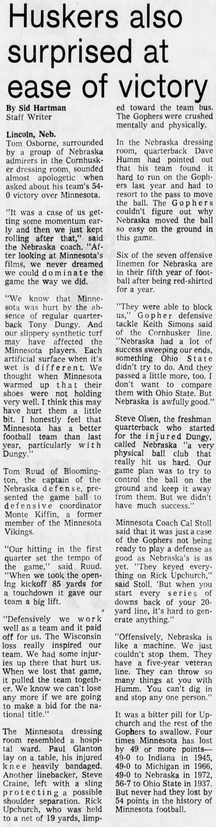 1974 Nebraska-Minnesota football postgame