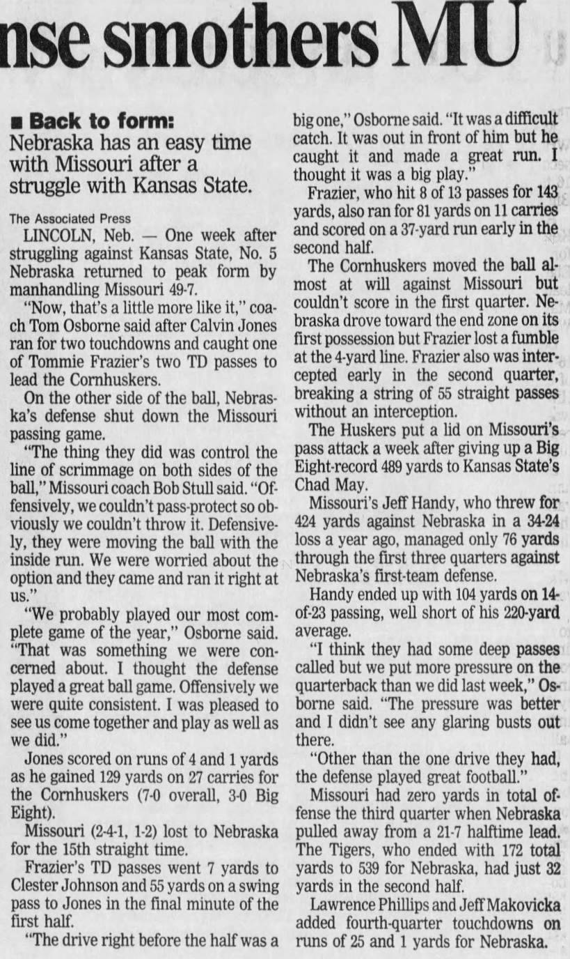 1993 Nebraska-Missouri football AP