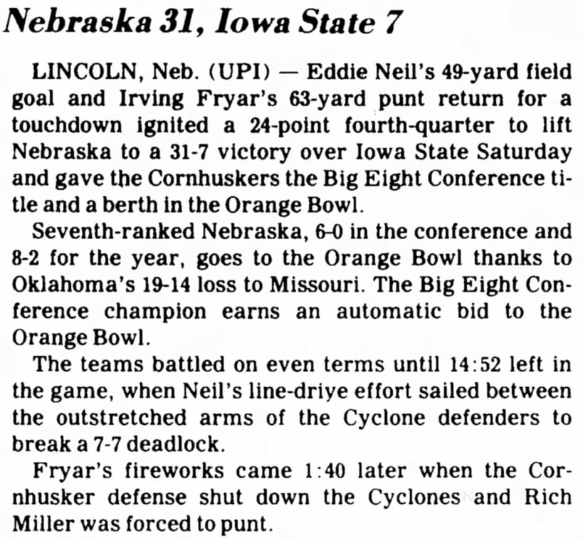 1981 Nebraska-Iowa State UPI