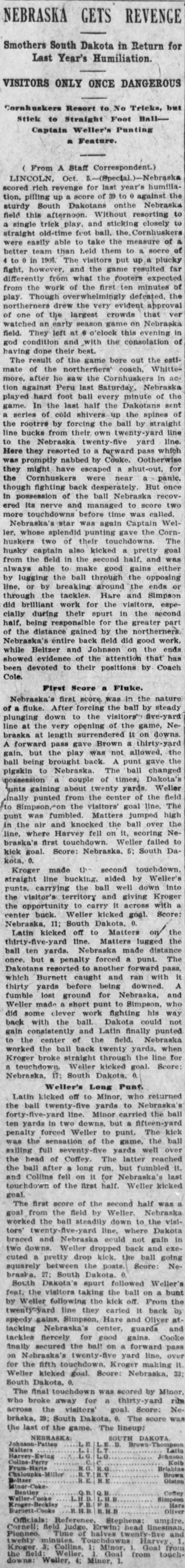 1907 Nebraska vs South Dakota football