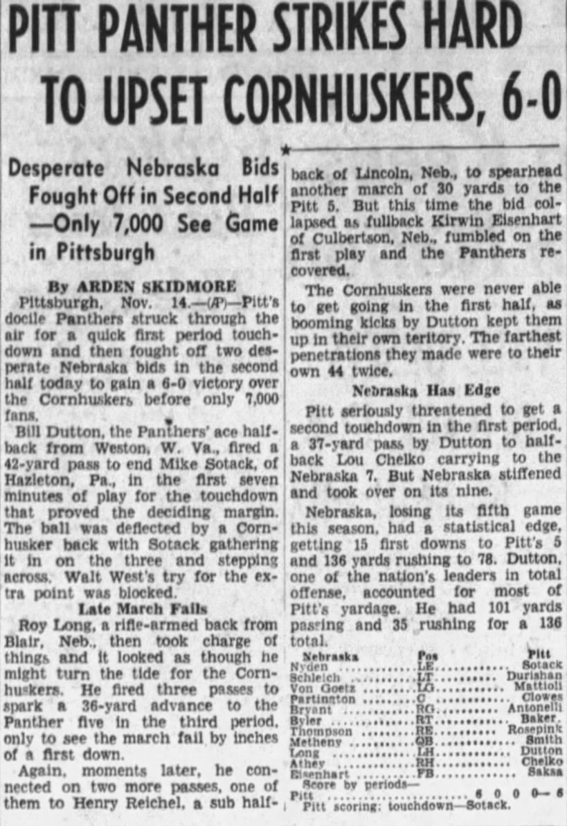 1942 Nebraska-Pitt football AP
