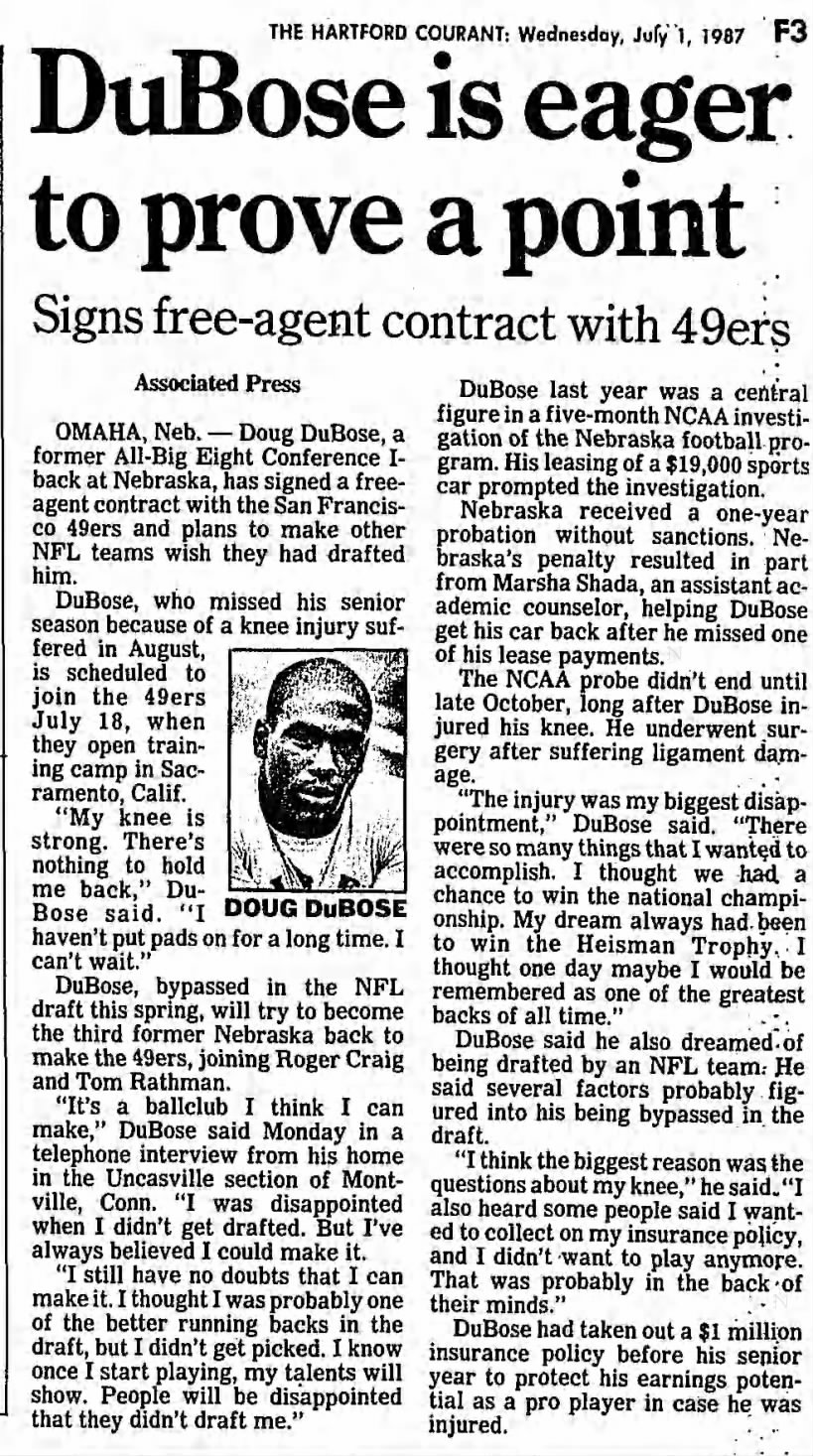 1987 Doug DuBose signs with 49ers