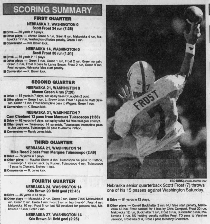 1997 Nebraska-Washington drive summaries