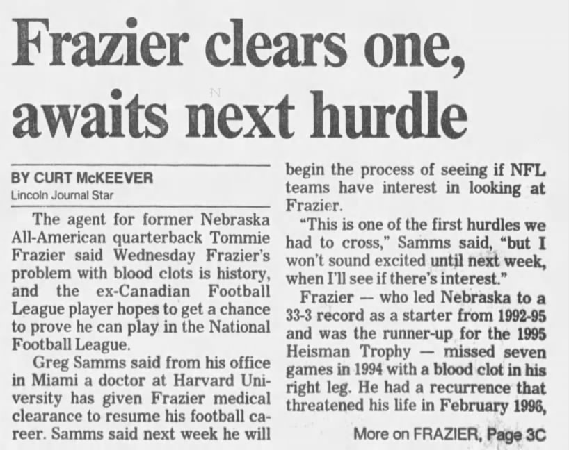 1997 Tommie Frazier medical clearance part 1