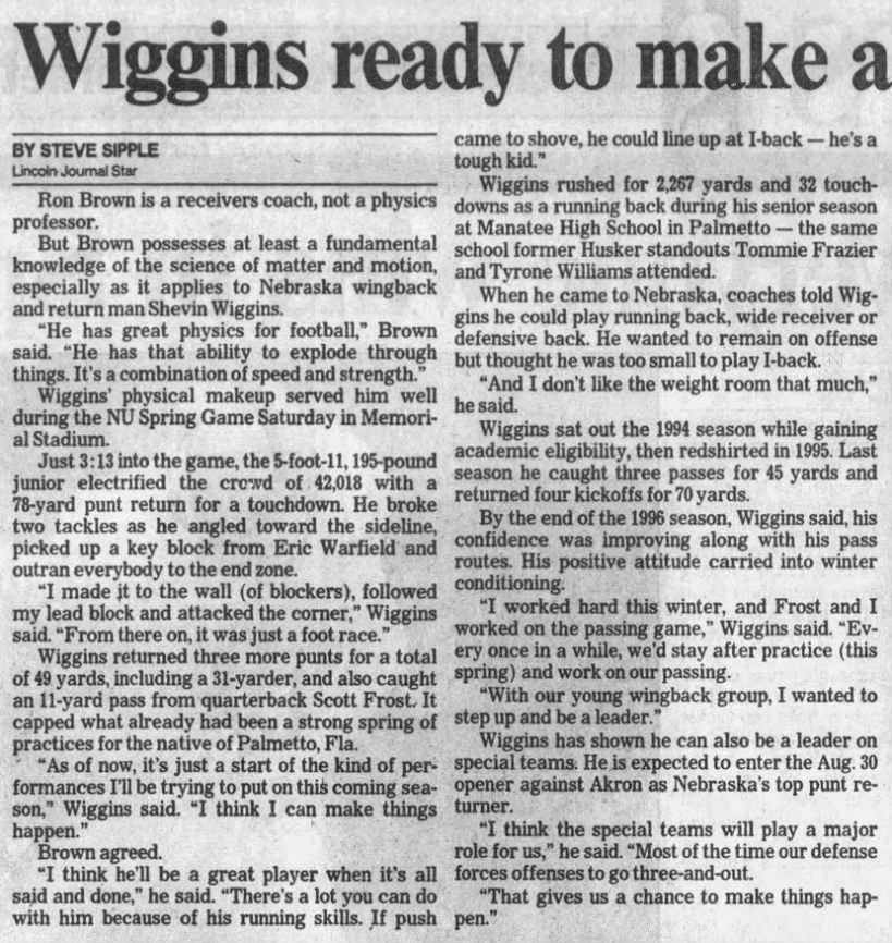 1997 Nebraska spring game Wiggins
