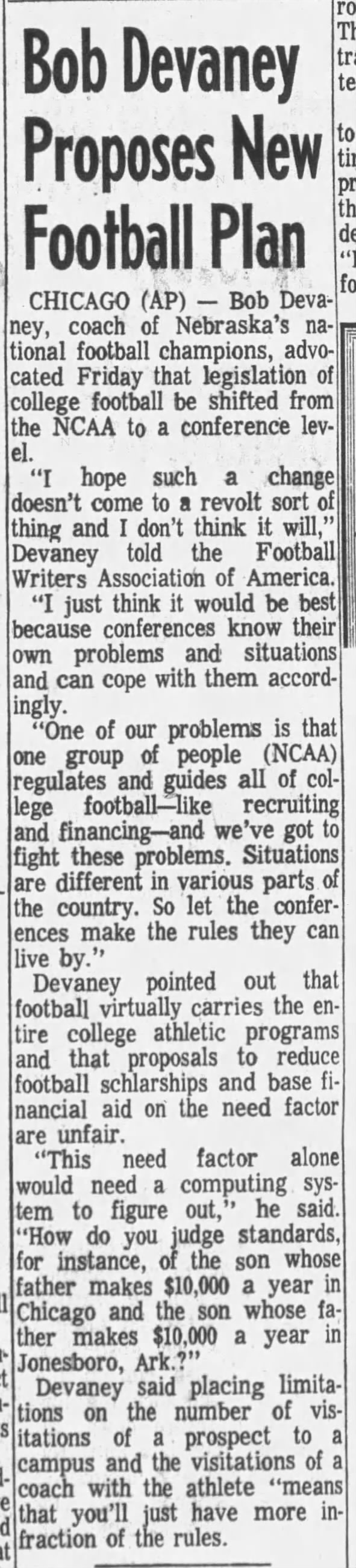 1971 Bob Devaney on NCAA spending limits