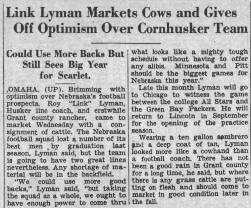 1937 Link Lyman cattle and Cornhuskers