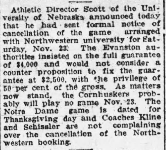 1918 Nebraska-Northwestern game cancellation