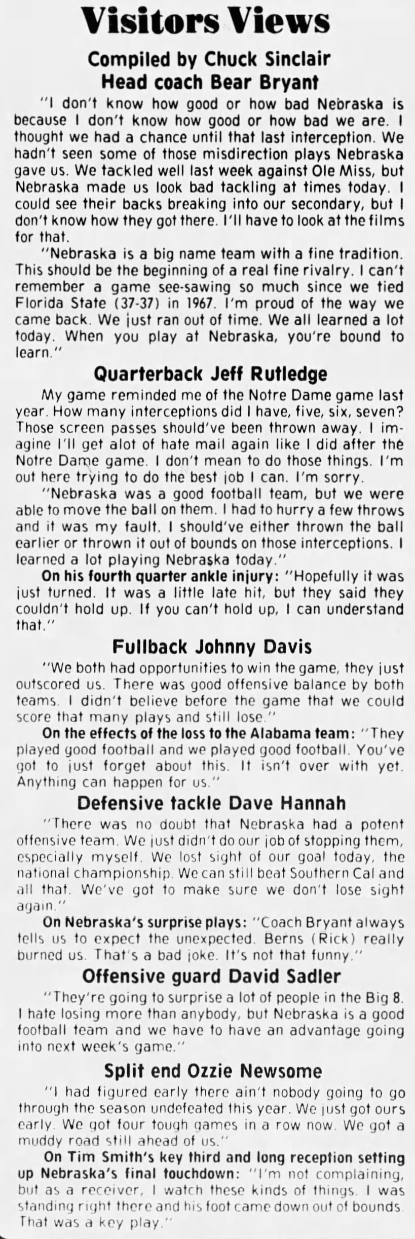 1977 Nebraska-Alabama football, LJS4
