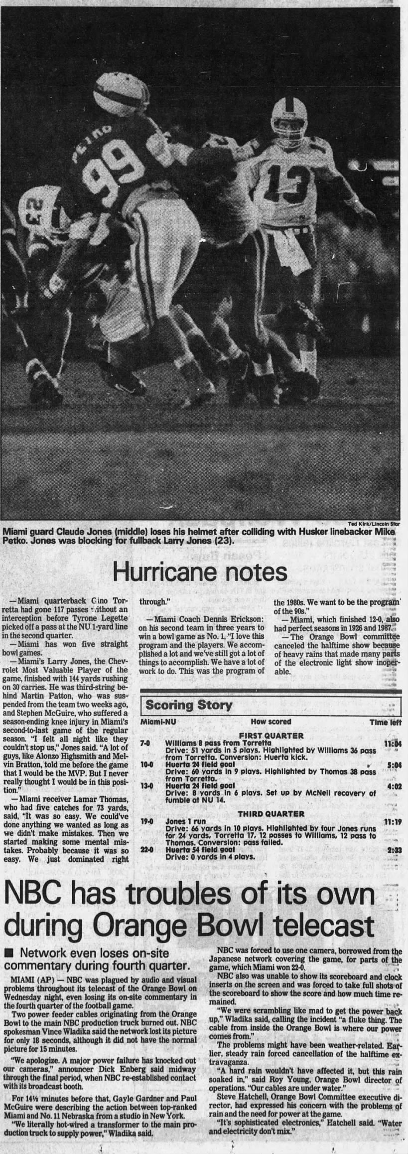 1992 Orange Bowl LJS summary & notes