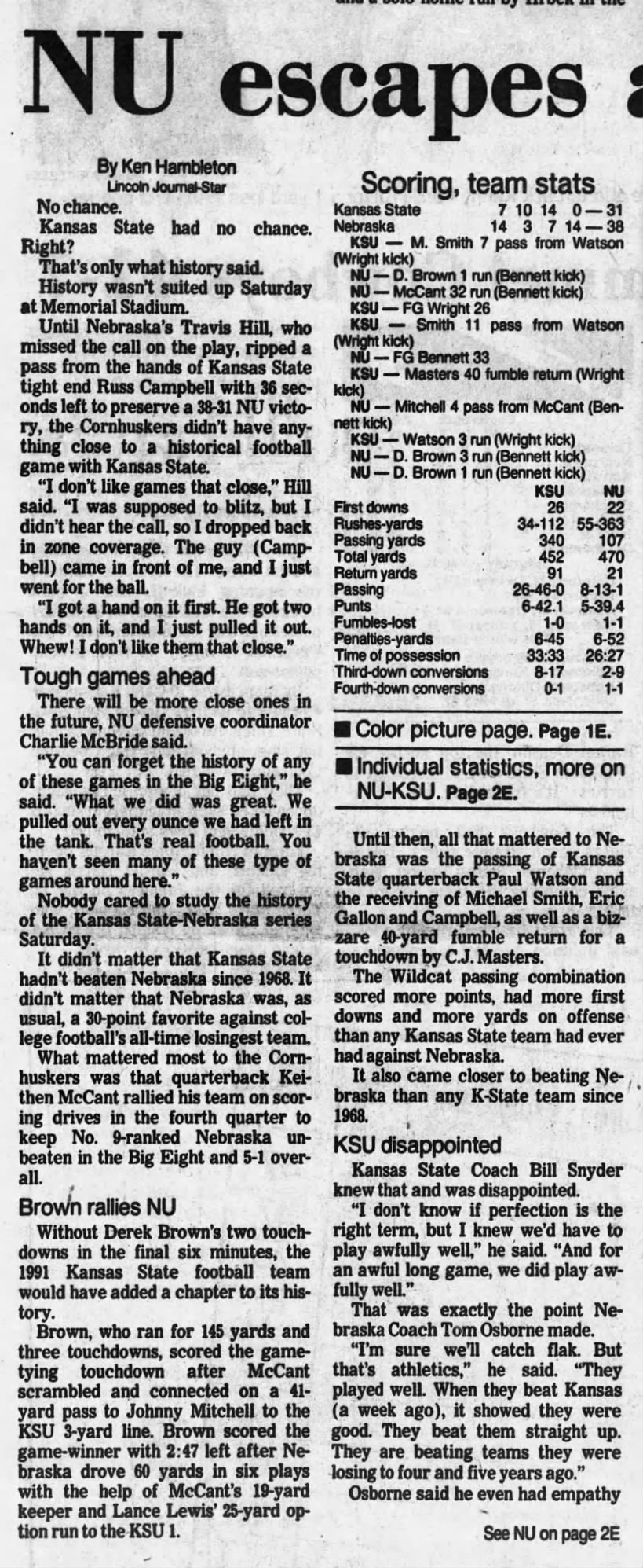 1991 Nebraska-Kansas State, LJS1