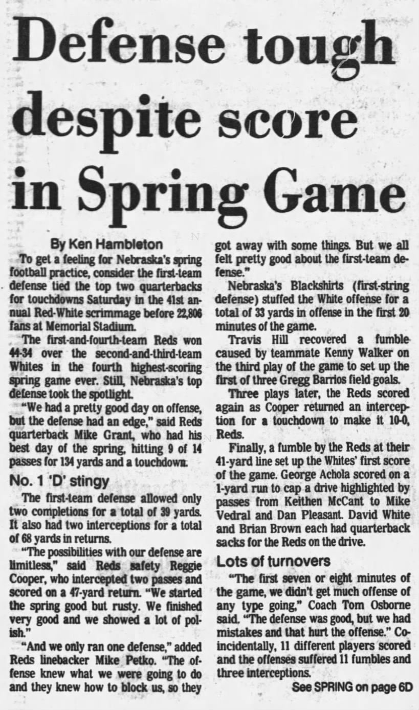 1990 Nebraska football spring game part1