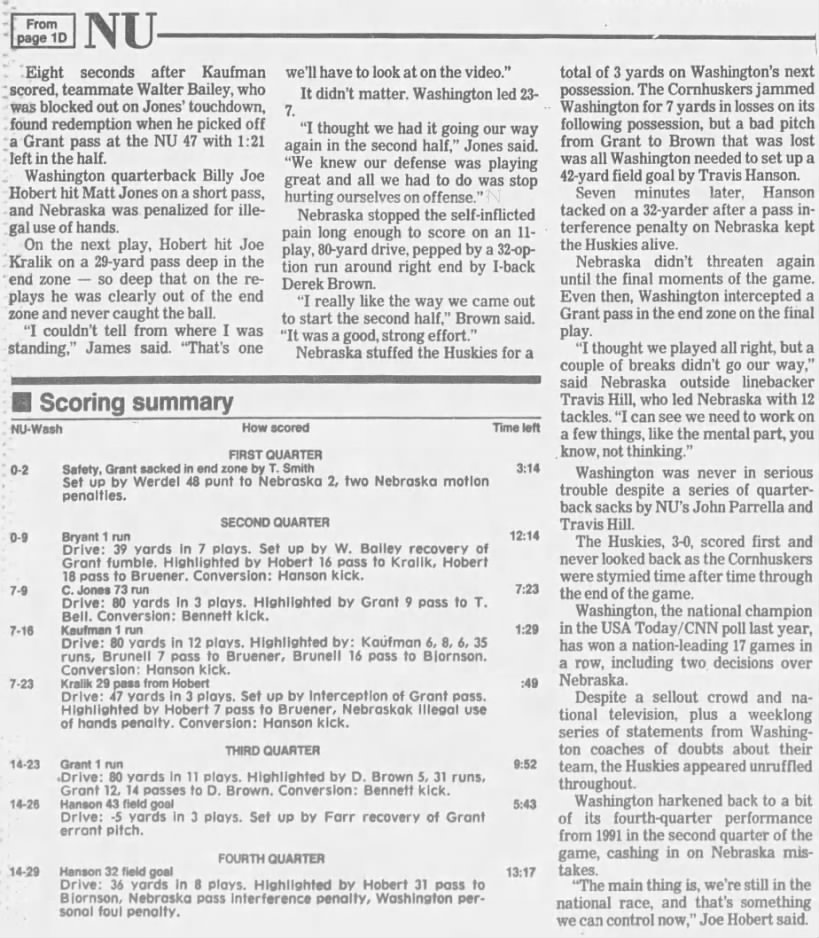1992 Nebraska-Washington football, LJS4