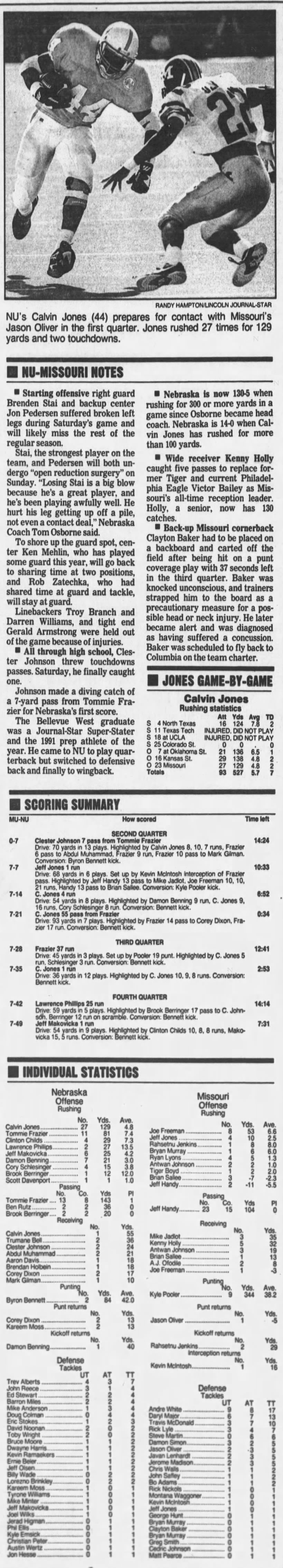 1993 Nebraska-Missouri football scoring