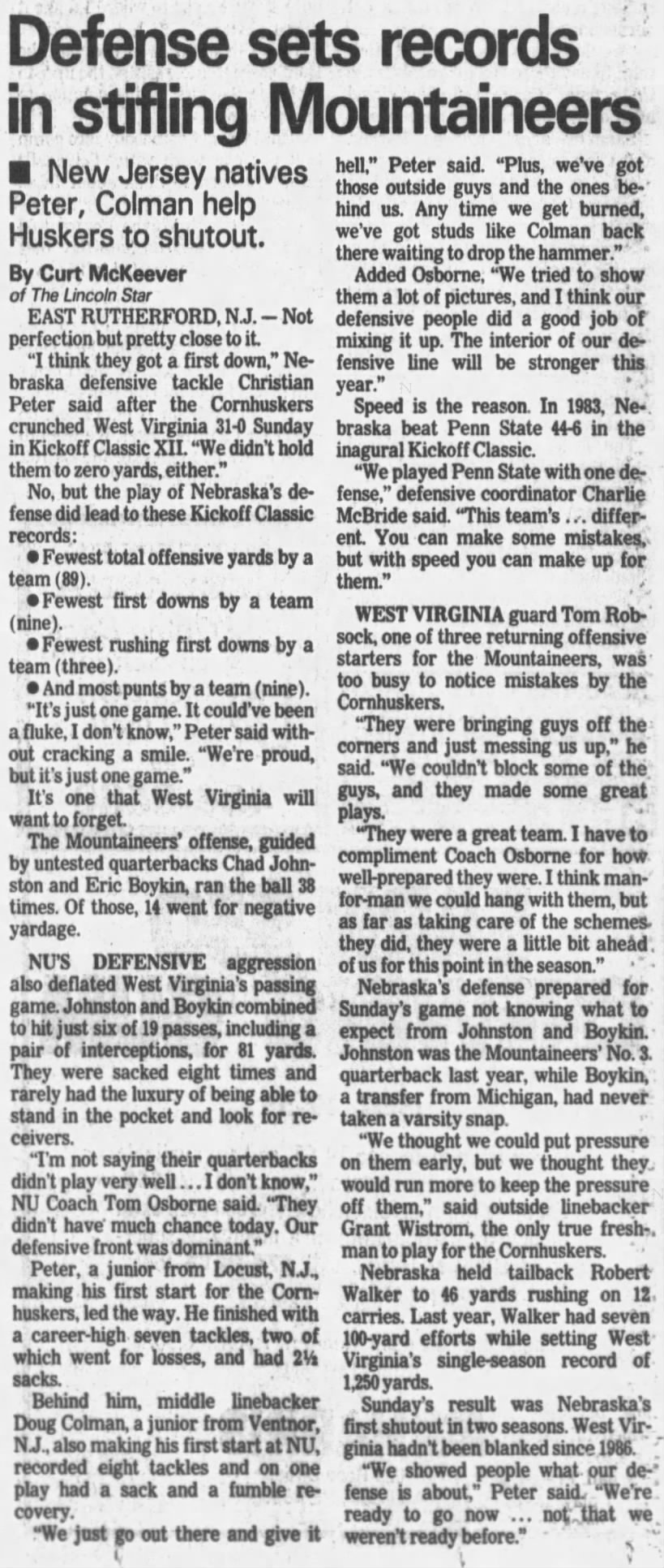 1994 Nebraska-WVa defense