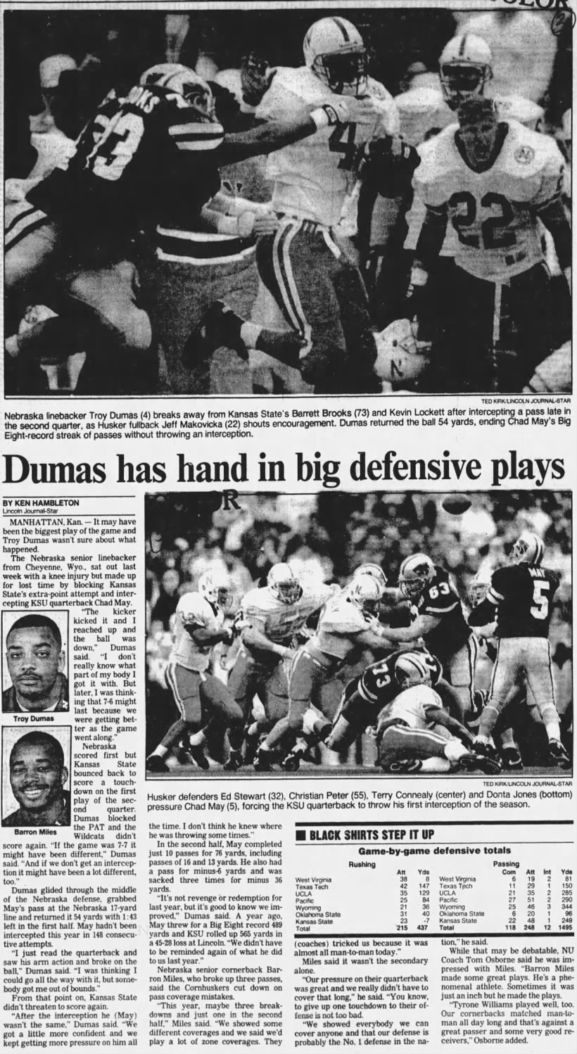 1994 Nebraska-Kansas State, LJS Dumas