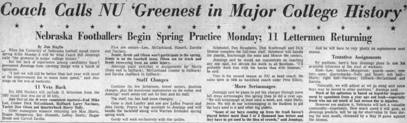 1958 Nebraska inexperienced as spring drills draw near