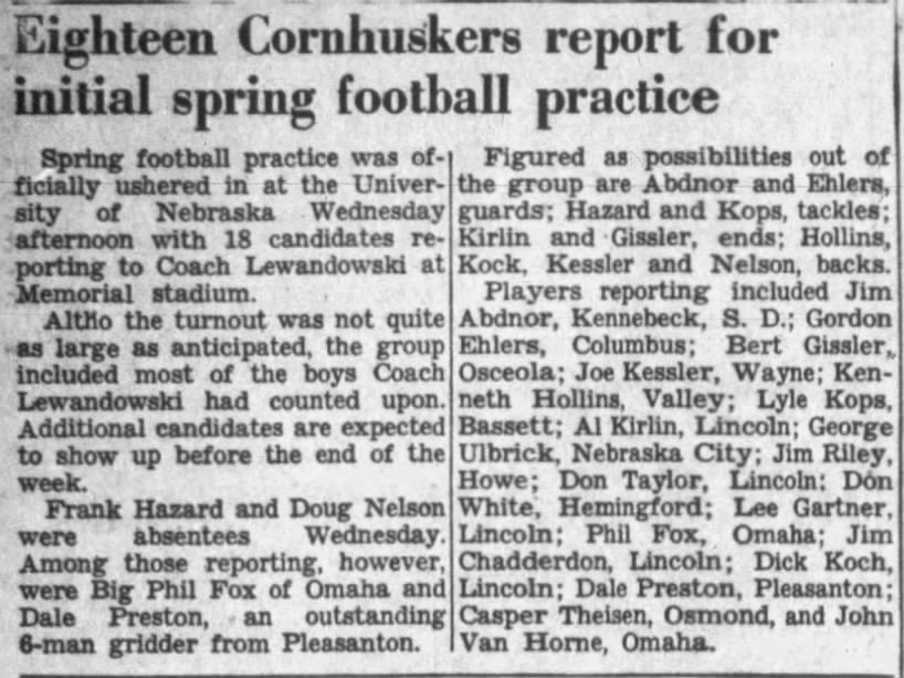 1944 Just 18 players for start of spring drills