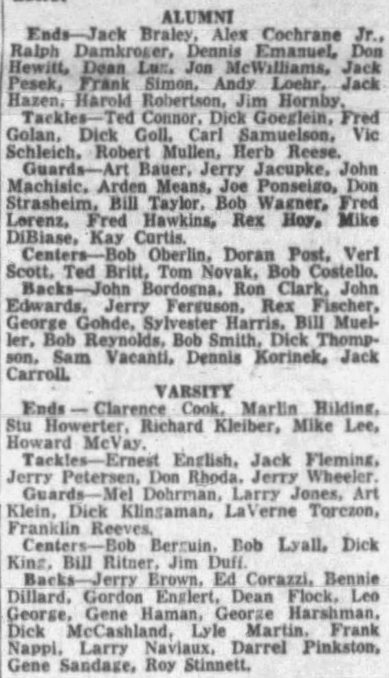 1956 Nebraska spring game rosters