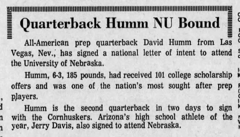 1970 Humm signs NLI with Nebraska