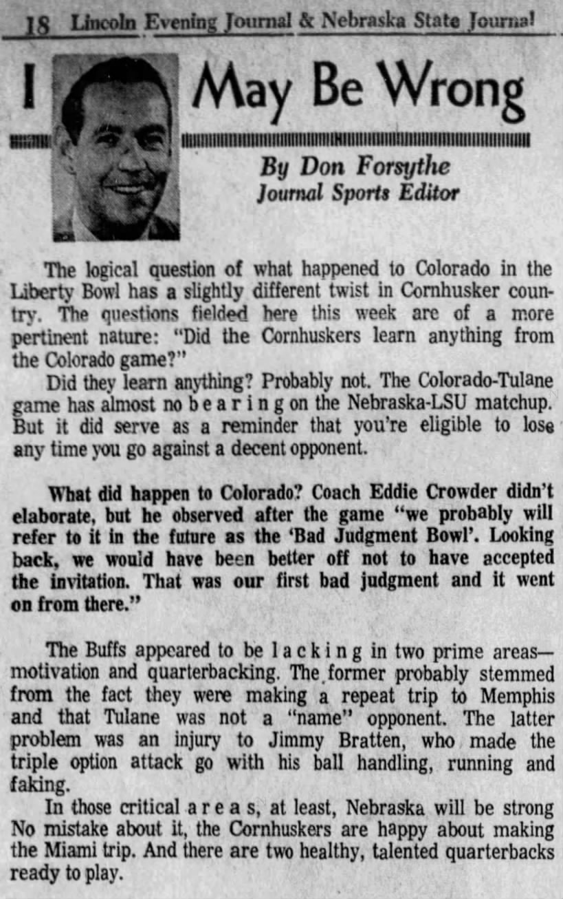 1970.12.17 Forsythe column, Colorado bowl loss