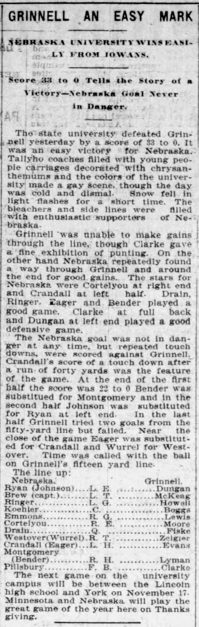 1900 Nebraska-Grinnell football NSJ