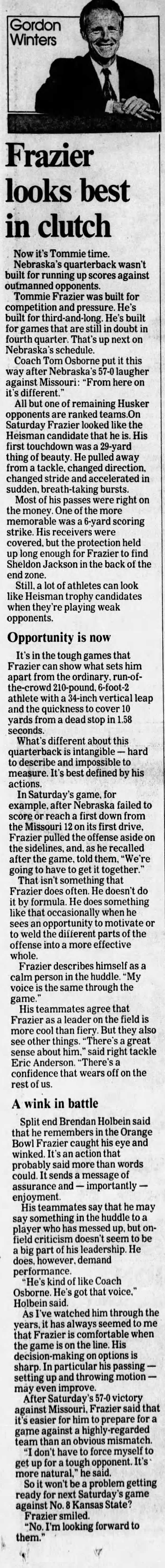 1995 Nebraska-Missouri, Winters column