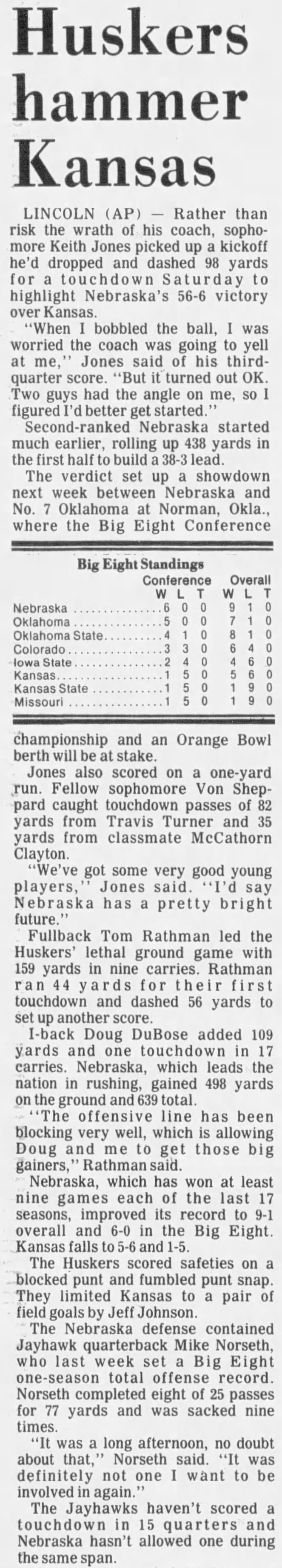 1985 Nebraska-Kansas football AP