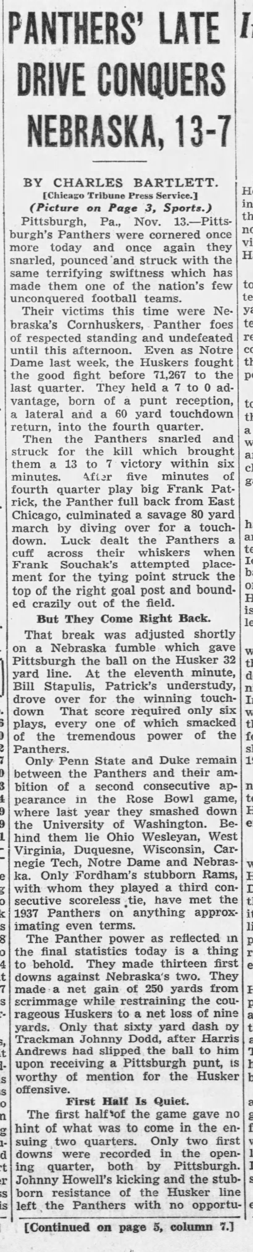 1937 Nebraska-Pittsburgh football
