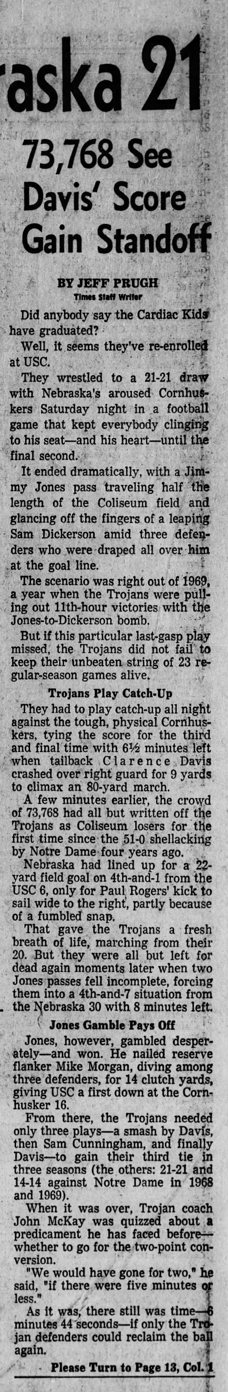 1970 Nebraska-USC football, LAT1