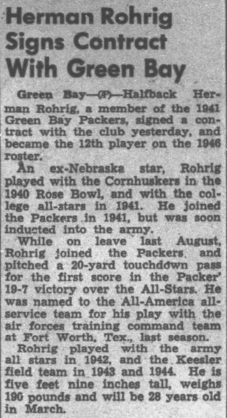 1946 Packers sign Herm Rohrig
