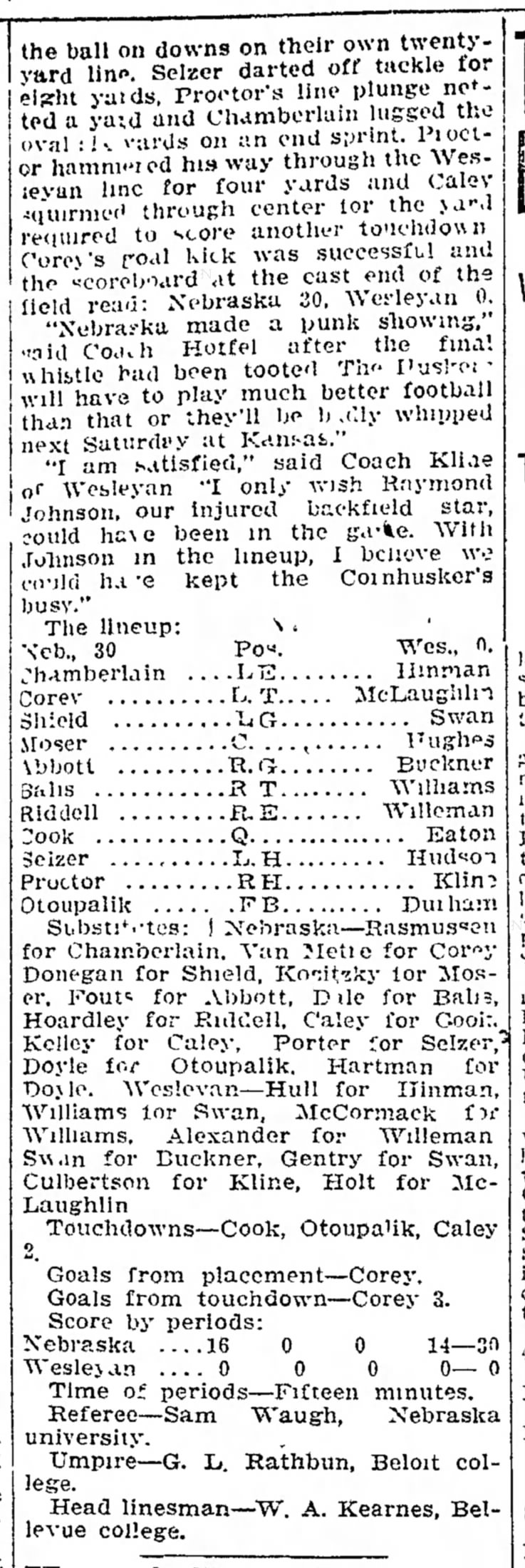 1915 Nebraska Wesleyan-Nebraska U football, part 3