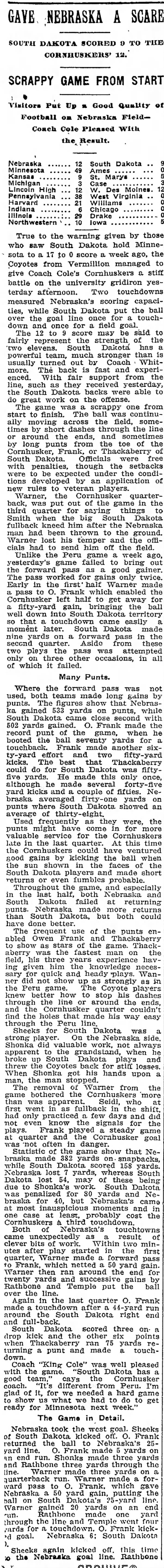 1910 Nebraska-South Dakota football, part 1