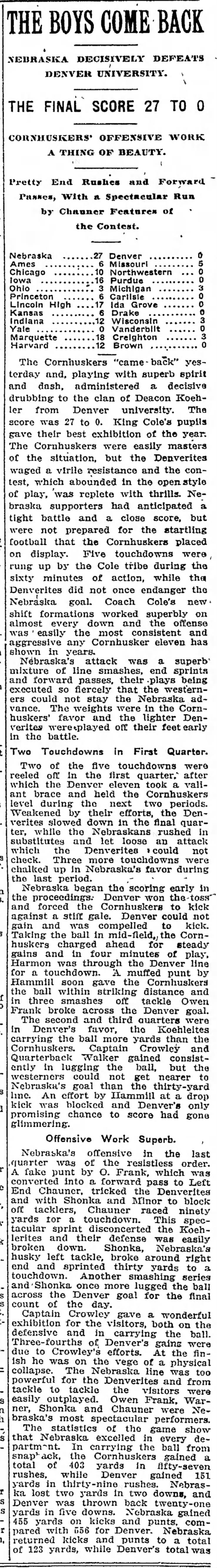 1910 Nebraska-Denver football, part 1