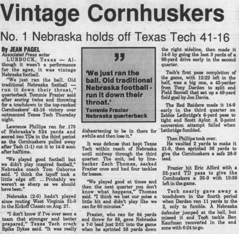 1994 Nebraska-Texas Tech, AP