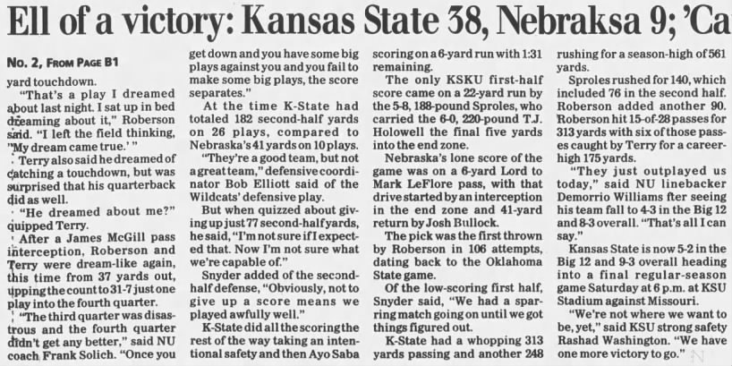 2003 Nebraska-Kansas State football, MM2