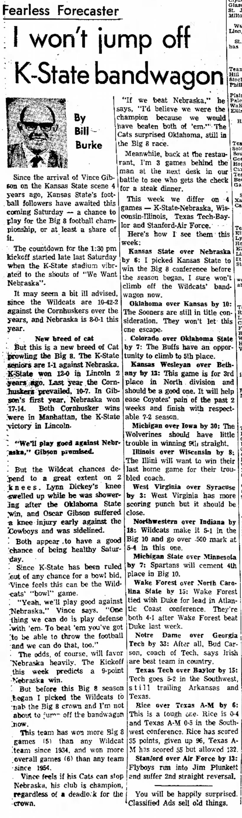 1970 Kansas State-Nebraska prediction, Salina Journal