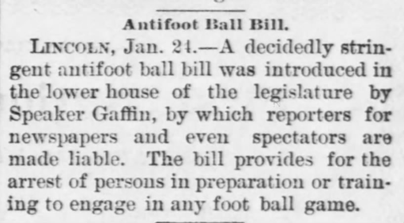 1897 Anti-football bill in Nebraska Legislature