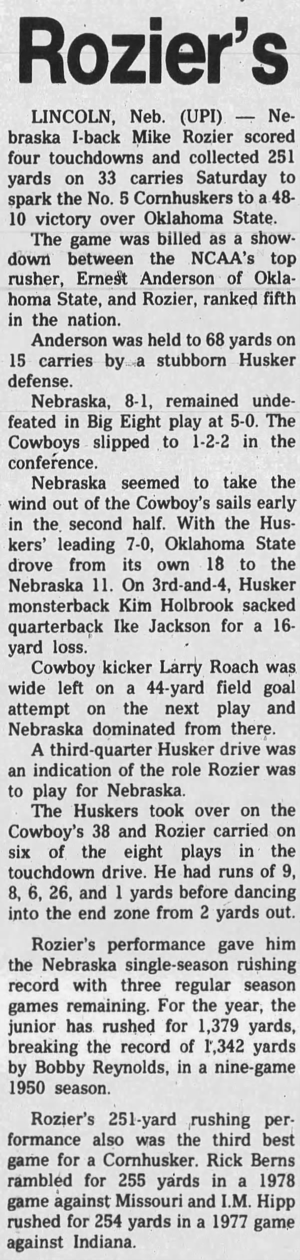 1982 Nebraska-Oklahoma State football, UPI