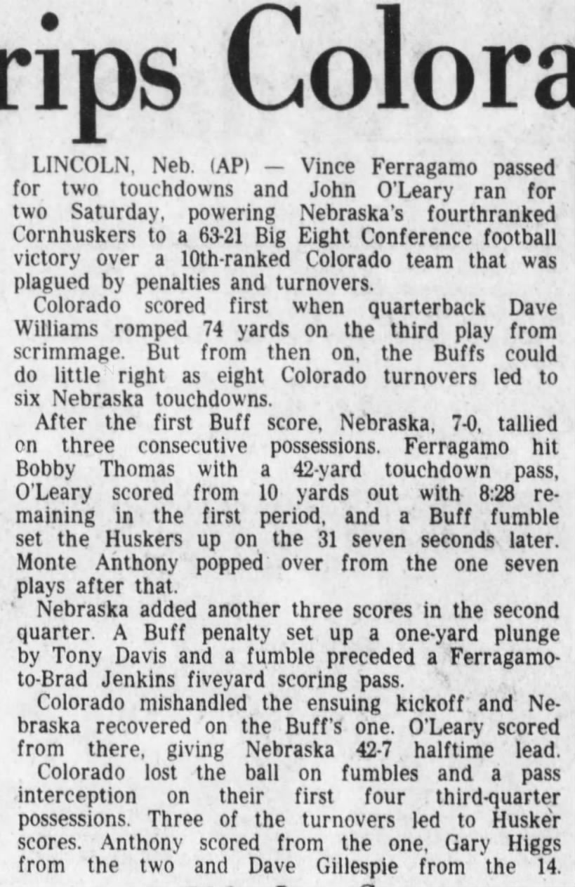 1975 Nebraska-Colorado football, AP