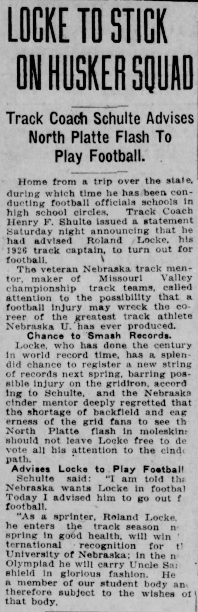 Locke OK'd for football 1925