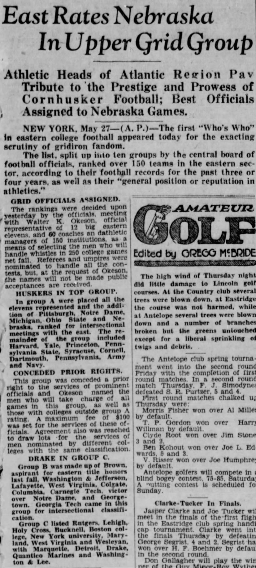 1927 Nebraska in top football group