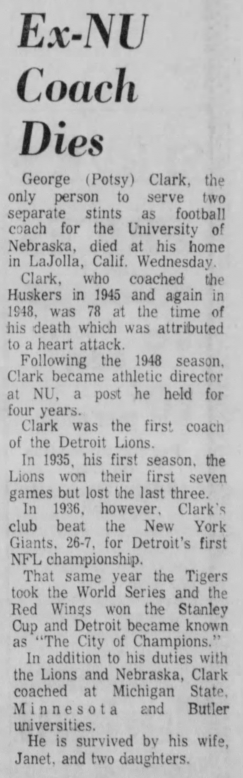 1972 death of Potsy Clark