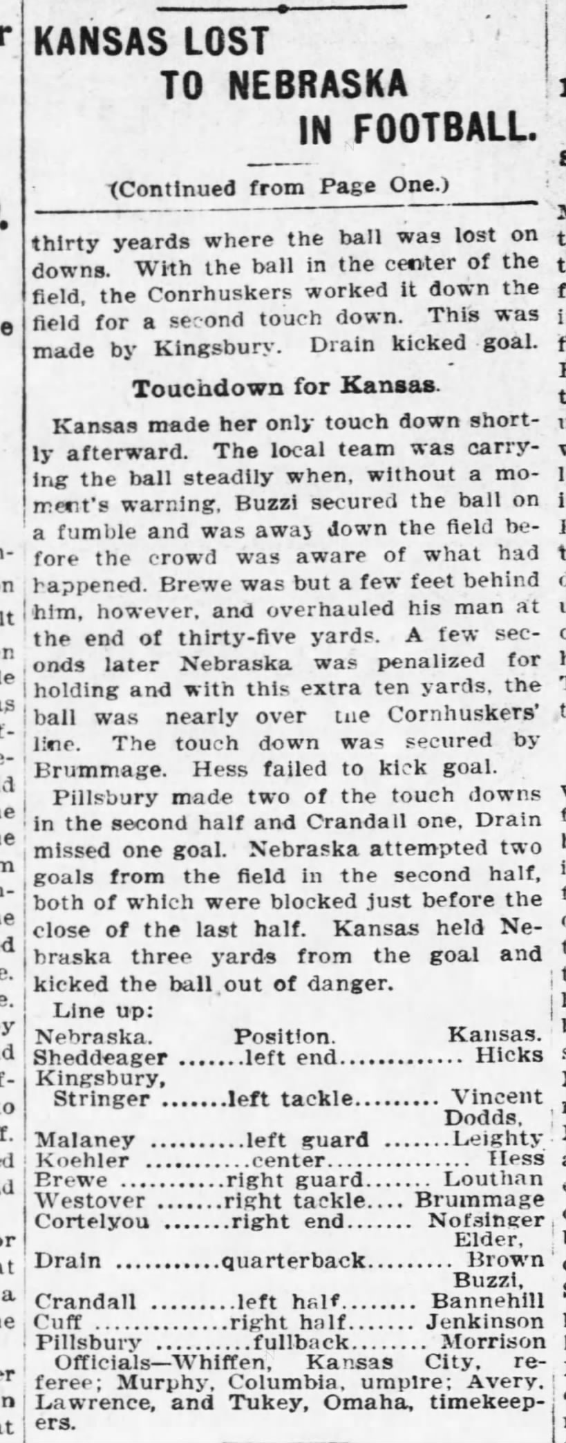 1901 Nebraska-Kansas football, Topeka part 2