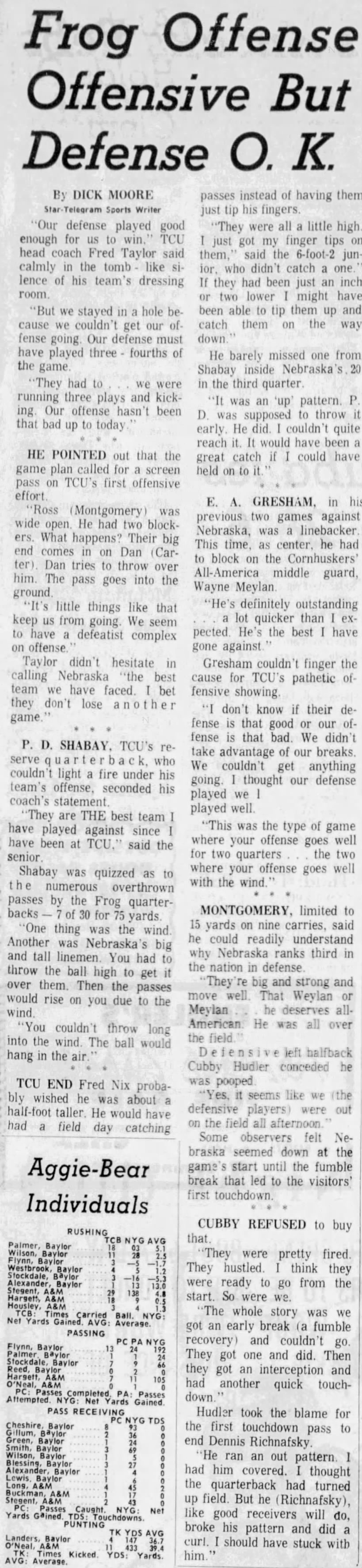 1967 Nebraska-TCU football, FW3