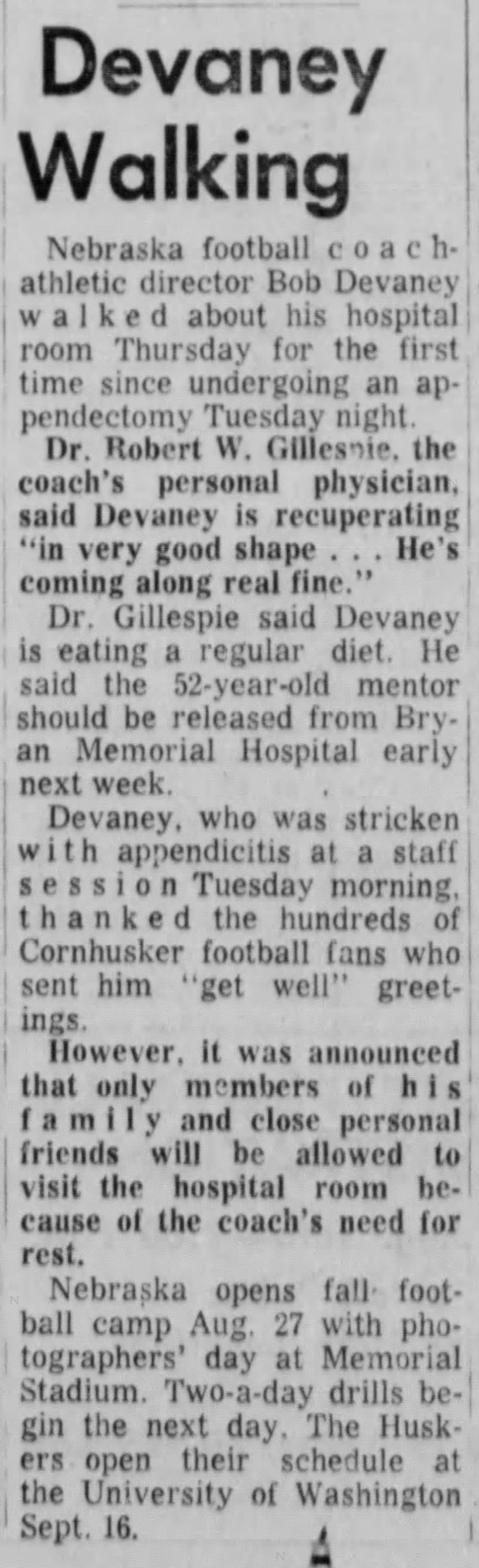 1967 Devaney appendectomy