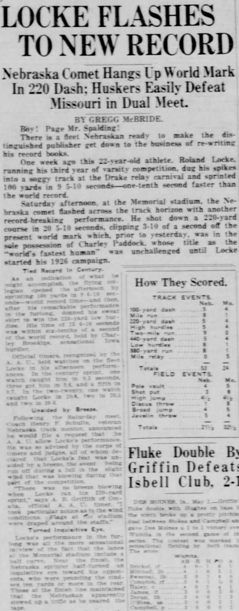 1926 Locke record in 220 yard dash