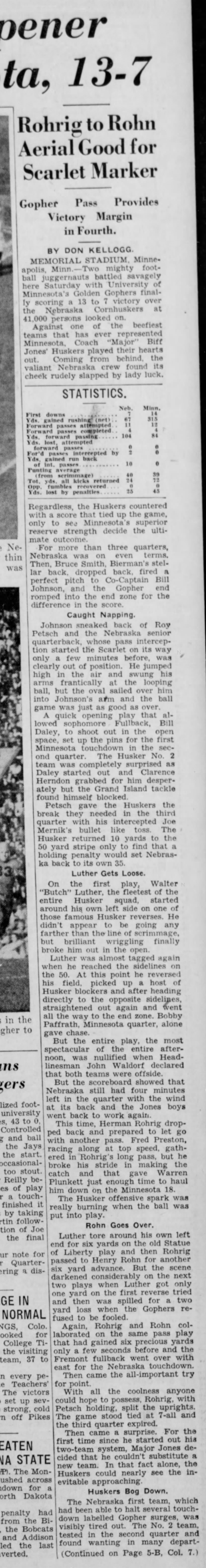 1940 Nebraska-Minnesota football, part 1